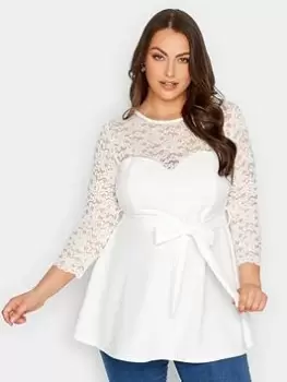 Yours Lace Sweetheart Peplum Top - White, Size 22-24, Women