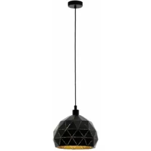 Pendant Ceiling Light Colour Black Faceted Outer Gold Inner Shade Bulb E27 1x60W