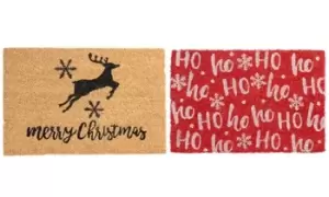 Christmas Coir Door Mats, Ho Ho Ho - Red, One, Nicola Spring