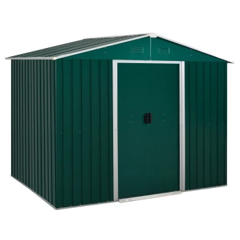 Outsunny 8 x 6ft Outdoor Garden Roofed Metal Storage Shed Tool Box with Ventilation & Sliding Doors, Green