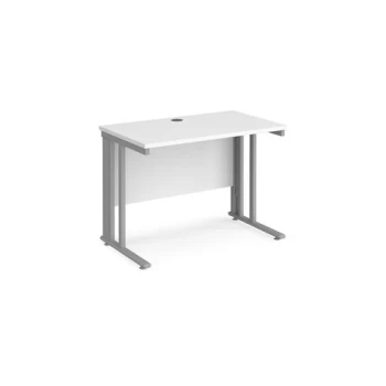 Office Desk 1000mm Rectangular Desk With Cable Managed Leg White Tops With Silver Frames 600mm Depth Maestro 25