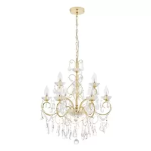 Spa Vela 9 Light Chandelier Crystal Glass and Satin Brass