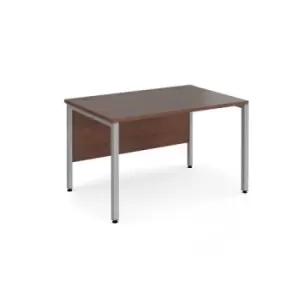 Office Desk 1200mm Rectangular Desk With Bench Leg Walnut Tops With Silver Frames 800mm Depth Maestro 25