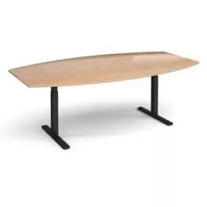 Elev8 Touch radial boardroom table 2400mm x 800/1300mm - Black frame and beech top