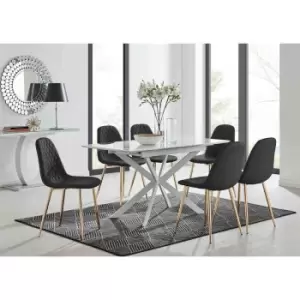 Furniture Box LIRA 120 Extending Dining Table and 6 Black Corona Gold Leg Chairs