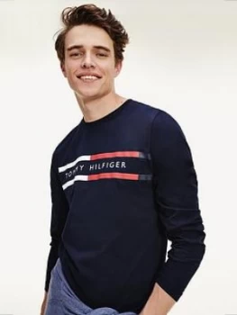 Tommy Hilfiger Corp Chest Stripe Long Sleeve T-Shirt - Navy, Size XS, Men