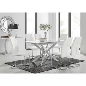 Lira 120 Extending Dining Table and 6 White Lorenzo Chairs - White