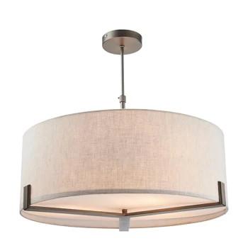 Hayfield Cylindrical Pendant Brushed Bronze Effect Plate & Natural Linen 3 Light Dimmable IP20 - E27