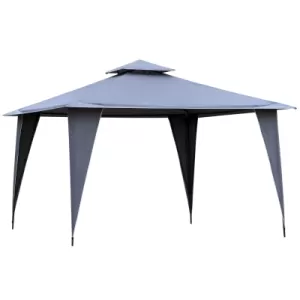 Outsunny 3.5x3.5m Side-Less Outdoor Canopy Tent Gazebo w/ 2-Tier Roof Steel Frame Garden Party Gathering Shelter Grey