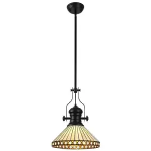 Luminosa Lighting - Luminosa Worcester, Ceiling Pendant E27 With 30cm Tiffany Shade, Matt Black, Amber, Cream, Crystal