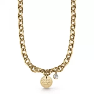 GUESS Gold Plated chain necklace with coin pendant and Swarovski crystal.