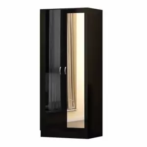 FWStyle Black High Gloss 2 Door Mirrored Wardrobe