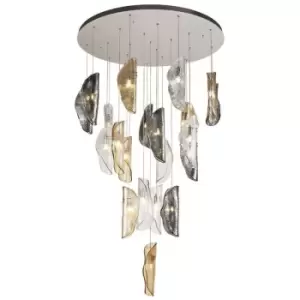 Ceiling Cluster Pendant 5M, 21 x G9, Polished Chrome, Clear & Amber & Smoked Glass - Luminosa Lighting