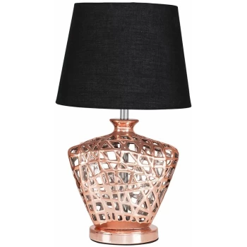 Copper Lattice Vase Table Lamp With Tapered Light Shade - Black