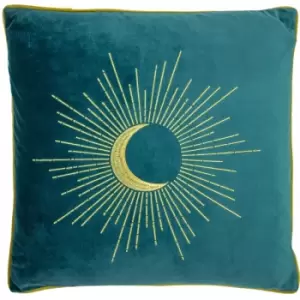 Furn Astrid Embroidered Velvet Piped Edge Cushion Cover, Teal, 50 x 50 Cm