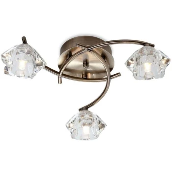 Firstlight Clara - 3 Light Flush Multi Arm Ceiling Light Antique Brass, Clear Glass, G9