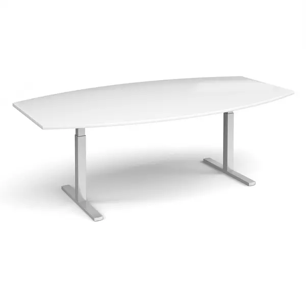 Elev8 Touch Radial Boardroom Table with Silver Frame and White Top - 2400mm x 800/1300mm