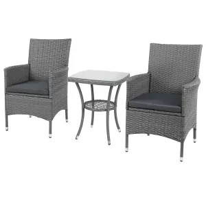 Outsunny 3pc Rattan Coffee Set-Grey