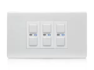 Lightwaverf White Flat Profile Triple Screwless Dimmer Switch