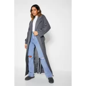 I Saw It First Brushed Double Breasted Belted Trench Coat - Grey