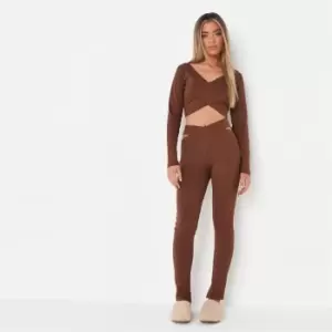 Missguided Coord Rib Wrap Waist Legging - Brown