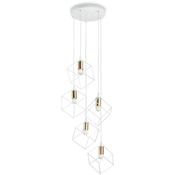 Ideal Lux Lighting - Ideal Lux ICE - Indoor 5 Lights Cage Cluster Drop Ceiling Pendant Lamp White, E27