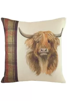 Hunter Highland Cow Hand-Painted Watercolour Printed Cushion