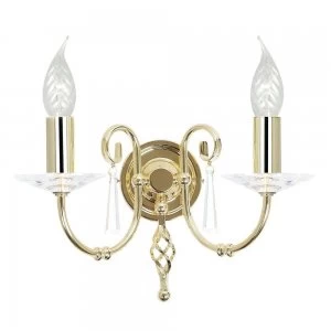 2 Light Indoor Candle Wall Light Polished Brass, E14