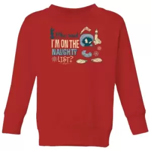 Looney Tunes Martian Who Said Im On The Naughty List Kids Christmas Jumper - Red - 3-4 Years