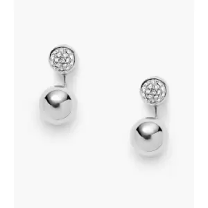 Fossil Womens Pav Ball Stainless Steel Ear Jackets - Silver