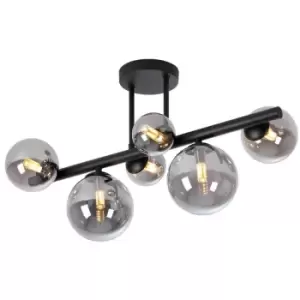 Luminosa Marshall Semi Flush Ceiling Lamp, 6 Light G9, Satin Black, Smoke Plated Glass