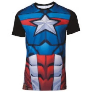 Marvel Captain America Mens Sublimated T-Shirt - Black - S