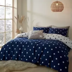 Catherine Lansfield Brushed Spot Reversible Duvet Cover Set, Navy, Single