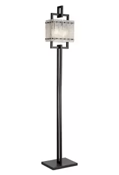 Floor Lamp, 2 Light E27, Matt Black, Crystal Sand Glass