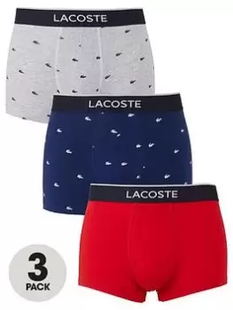 Lacoste Pack Of 3 Casual Signature Trunk Size 5 - L Navy Blue / Grey Chine / Red