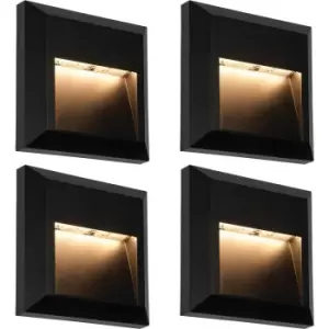 4 PACK Square IP65 Guide Light - Indirect 1.1W Warm White LED - Black ABS