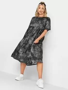 Yours Grunge Aop Smock Midaxi Dress - Black, Size 22-24, Women