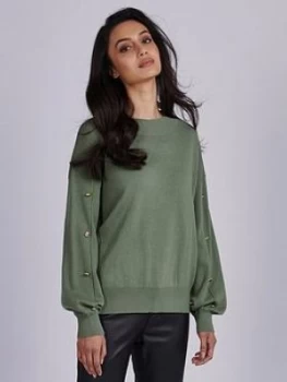 Barbour International Drifting Knitted Crew Neck Top - Army Green, Size 10, Women