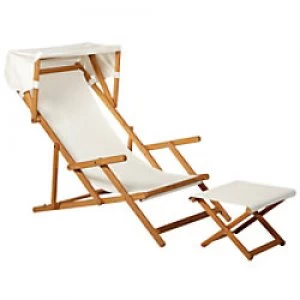 Outsunny Deck Chair With Canopy Cream, White Acacia Wood, Fabric 84B-329