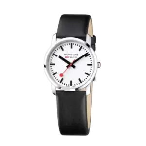 Mondaine Simply Elegant Quartz White Dial Black Leather Strap Unisex Watch A400.30351.12SBB