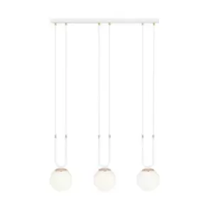 Glam White Globe Bar Pendant Ceiling Light with White Glass Shades, 3x E14