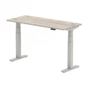 Air 1400/600 Grey Oak Height Adjustable Desk with Cable Ports with Silver Legs