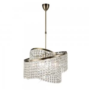 Telescopic Ceiling Pendant 8 Light with Adjustable Rings Antique Brass, Crystal