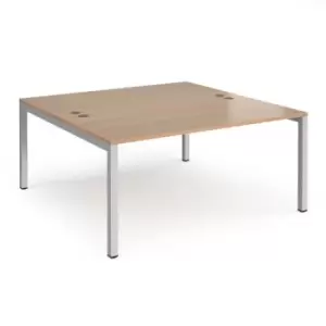 Bench Desk 2 Person Starter Rectangular Desks 1600mm Beech Tops With Silver Frames 1600mm Depth Connex