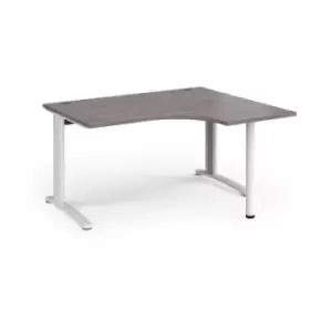 TR10 right hand ergonomic desk 1400mm - white frame and grey oak top