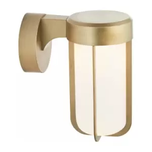 Loops - Brushed Gold Outdoor Wall Light & Frosted Glass Shade IP44 Rated 8W LED Module