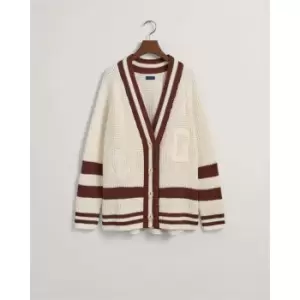 Gant Oversized Gant Varsity Cardigan Cre - Cream