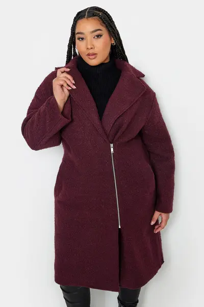 Yours Boucle Biker Coat Red