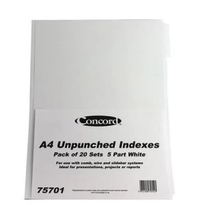 Concord Presentation Index Unpunched 5-Part A4 White Ref 75701 Pack 20