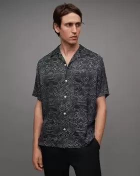 AllSaints Blocko Snakeskin Print Relaxed Shirt